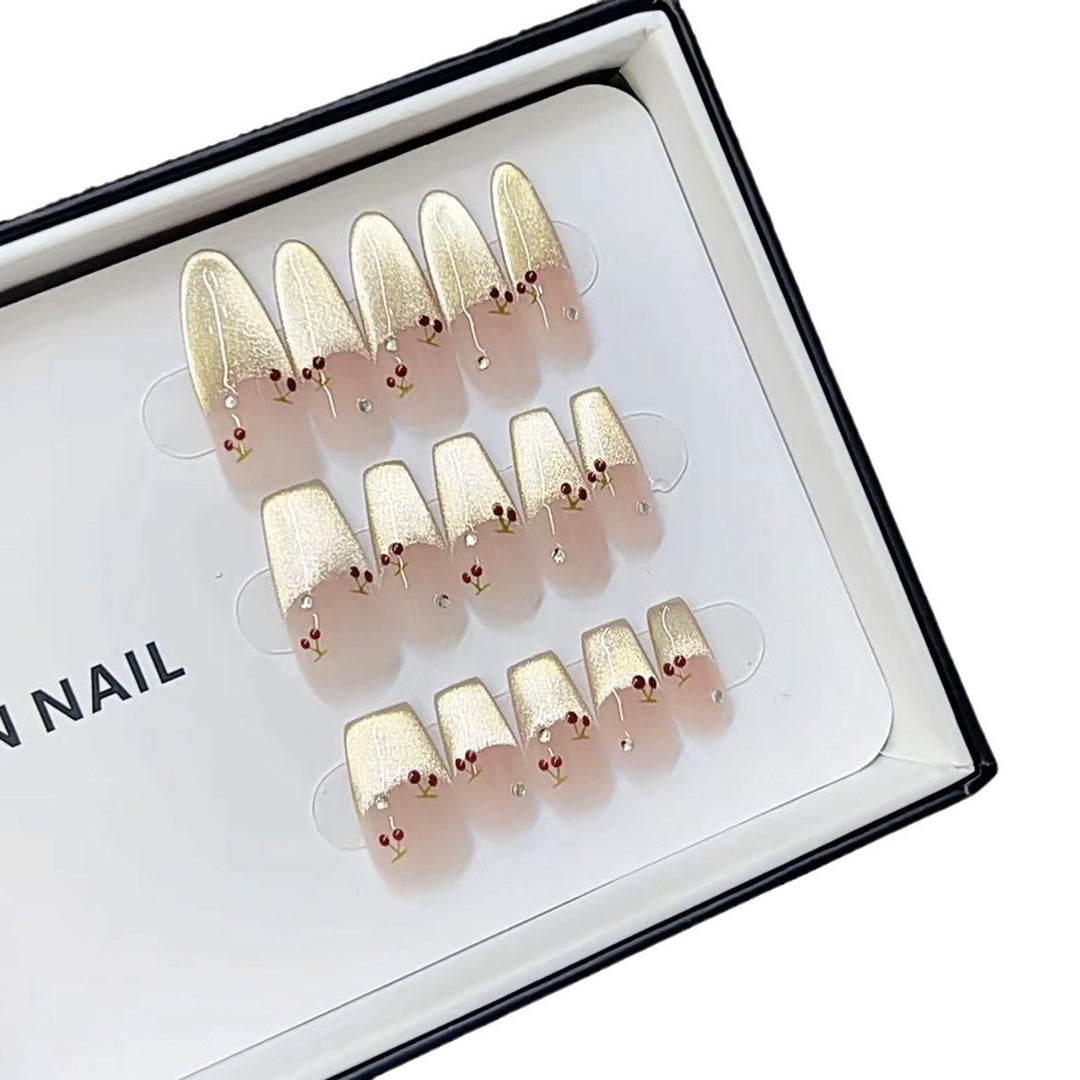 Artistic Floral-Decorated Press-On Nail Set Stornfield
