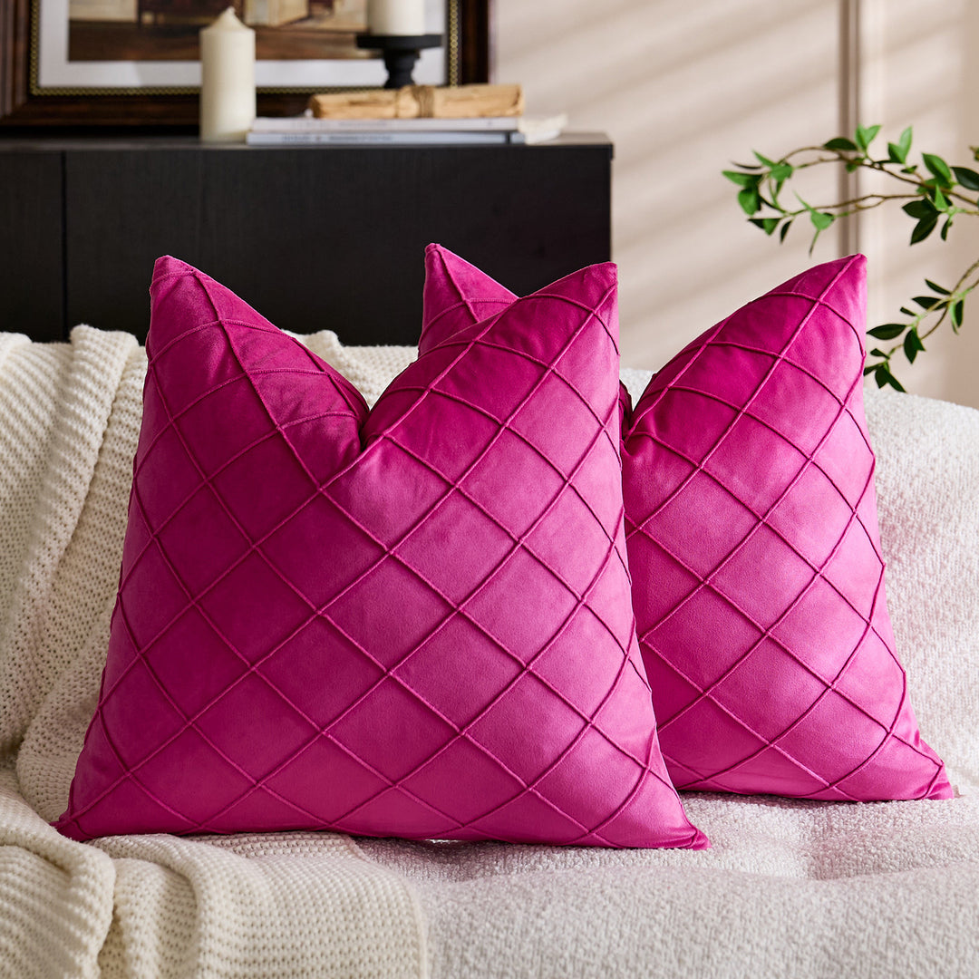 Quilted Diamond Velvet Throw Pillow Cover with Hidden Zipper and Plush Insert Support
