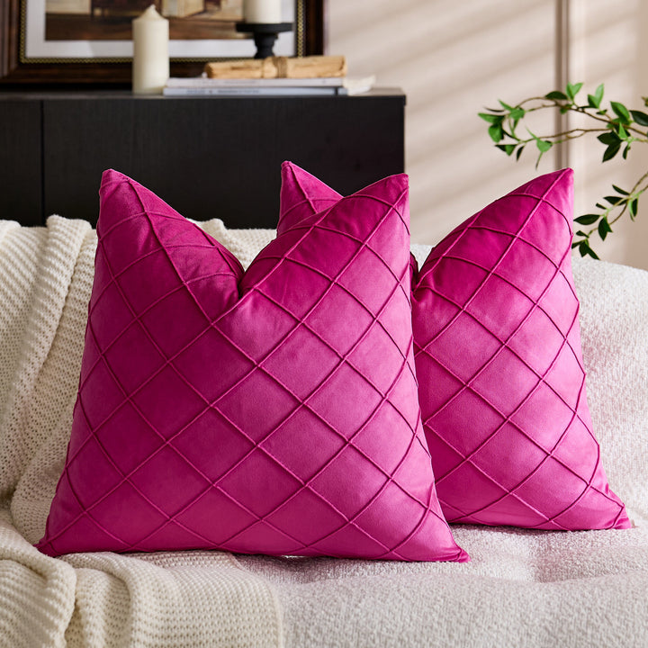 Quilted Diamond Velvet Throw Pillow Cover with Hidden Zipper and Plush Insert Support