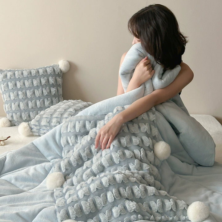 Decorative Cozy Textured Fleece Blanket Set Stornfield