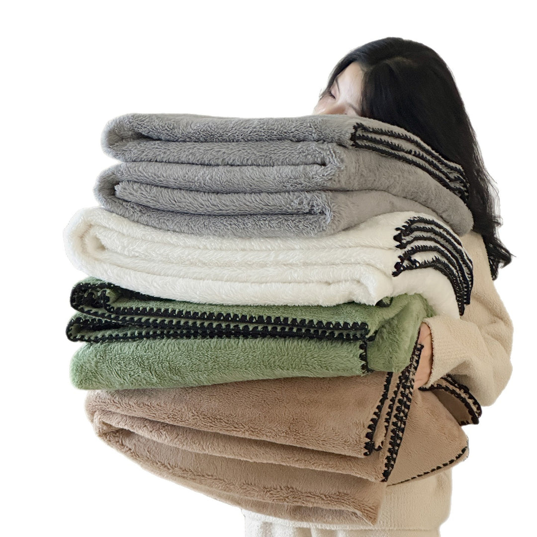 Plush Microfiber Oversized Cozy Throw Blanket with Decorative Pom Trim