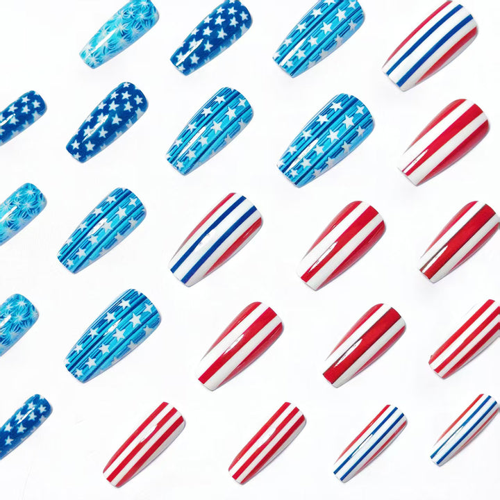 Artificial nails with patriotic stars and stripes design Stornfield