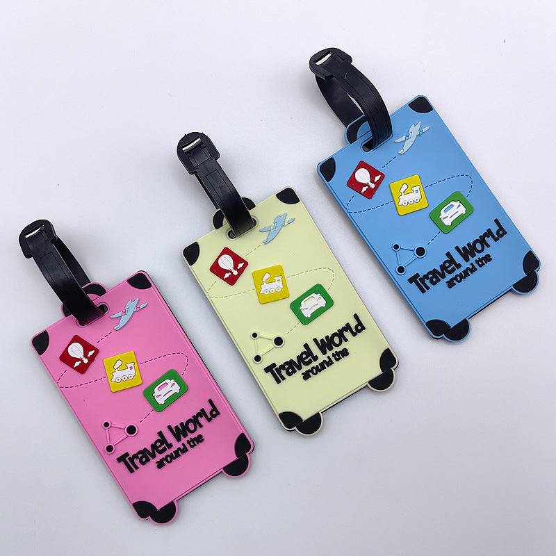 playful silicone luggage tag with clear ID window and embossed travel icons Stornfield