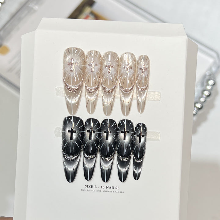 Chic Press-On Nail Set with Elegant Rhinestone Design Stornfield