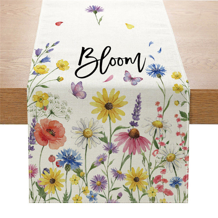 Watercolor Wildflower Cotton-Linen Table Runner with Meadow Botanical Print