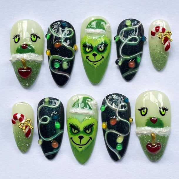 Whimsical Holiday-Themed Press-On Nail Art Set