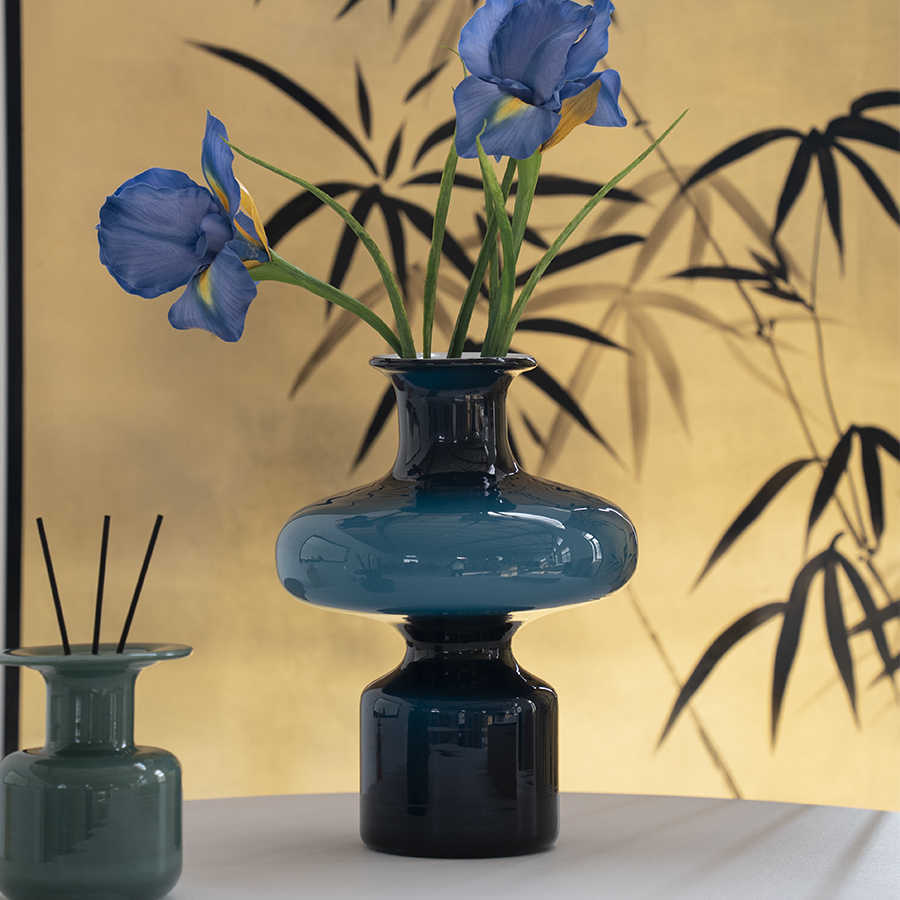Studio-Blown Mushroom-Profile Art Glass Accent Vase with Stacked Silhouette Stornfield