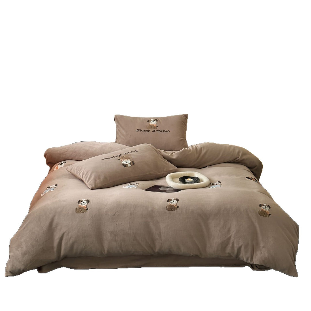 Cotton Percale Embroidered Puppy Duvet Cover and Pillowcase Set