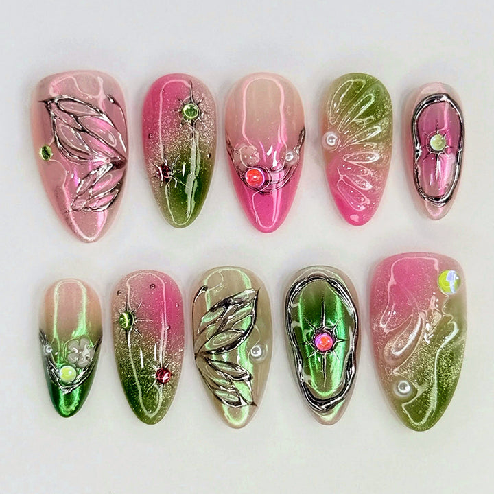 Decorative Press-On Nail Art Set with Botanical Designs Stornfield