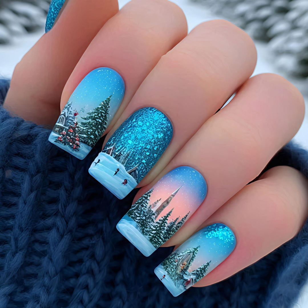 Artificial nails with festive winter landscape design Stornfield