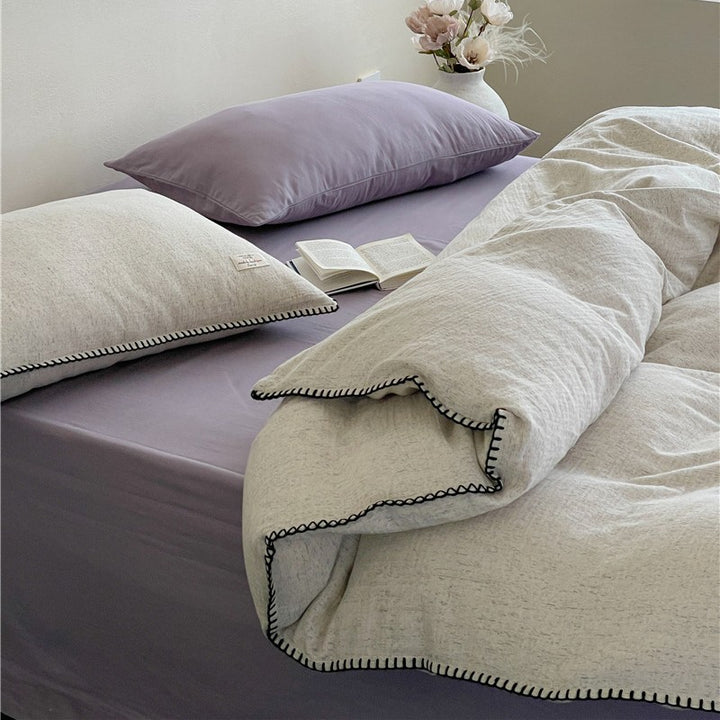 High-quality bedding set made of cotton-linen with fine texture and contrasting decorative seam
