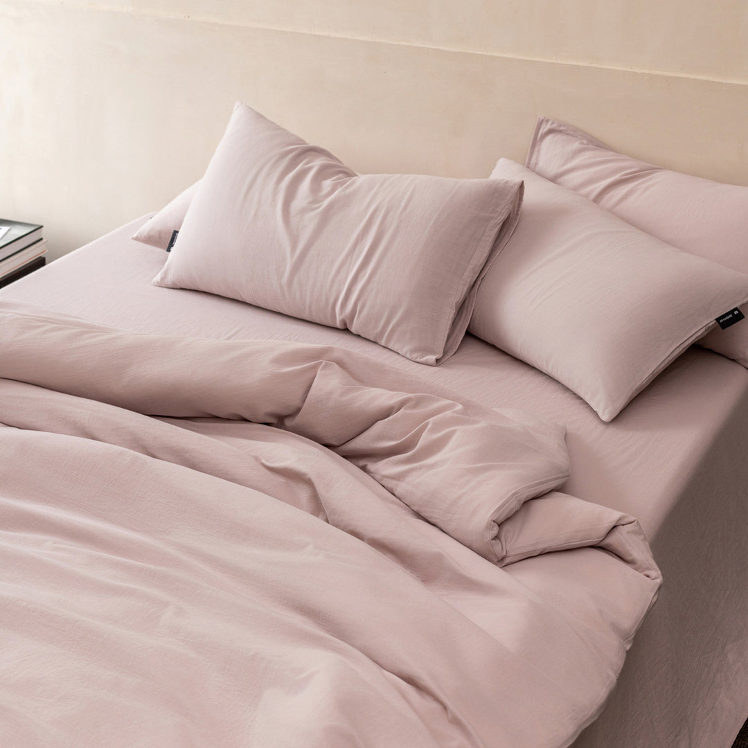 Washed Cotton Duvet Cover Set with Deep-Pocket Fitted Sheet & Oxford Pillowcases