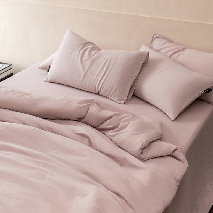 Washed Cotton Duvet Cover Set with Deep-Pocket Fitted Sheet & Oxford Pillowcases