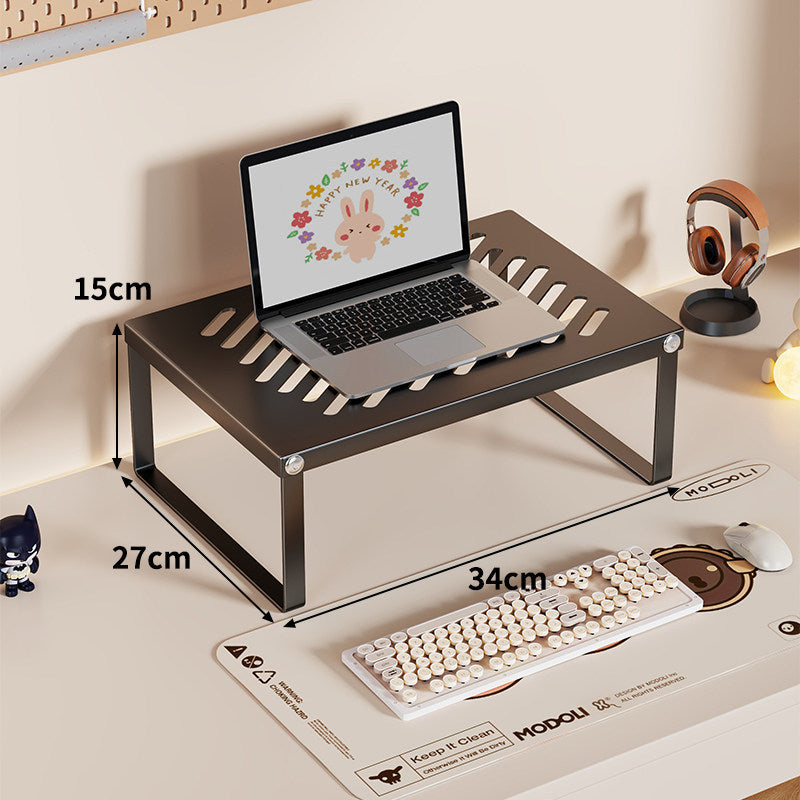 Slim Ventilated Steel Laptop and Monitor Riser with Wide Shelf and Cable Slots