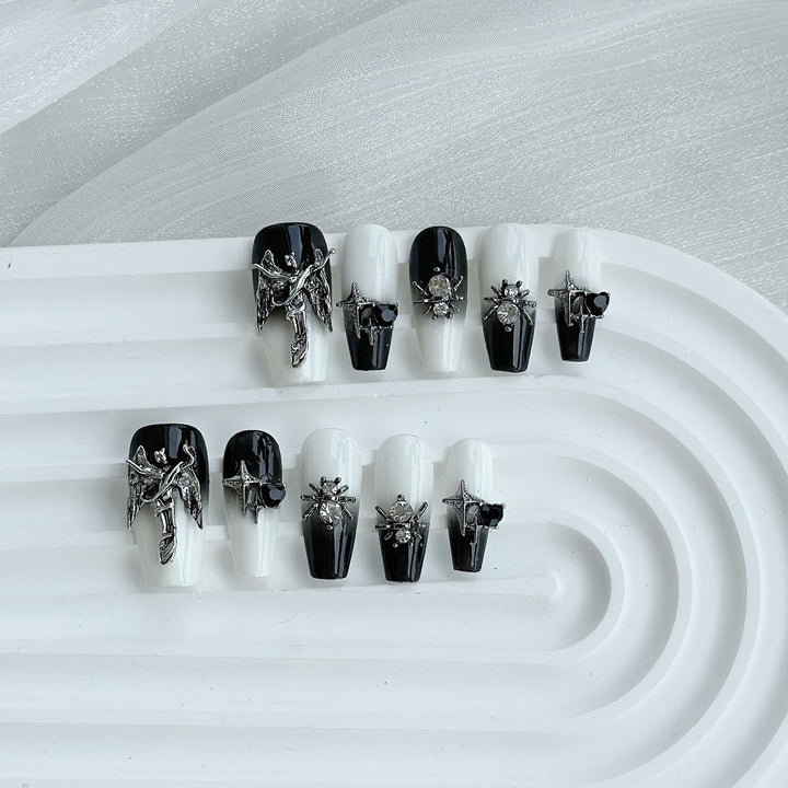 Artistic Press-On Nail Art Set with Gothic Charm