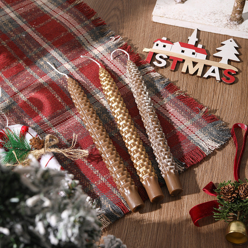 Textured Pinecone-Scale Sculptural Taper Candle