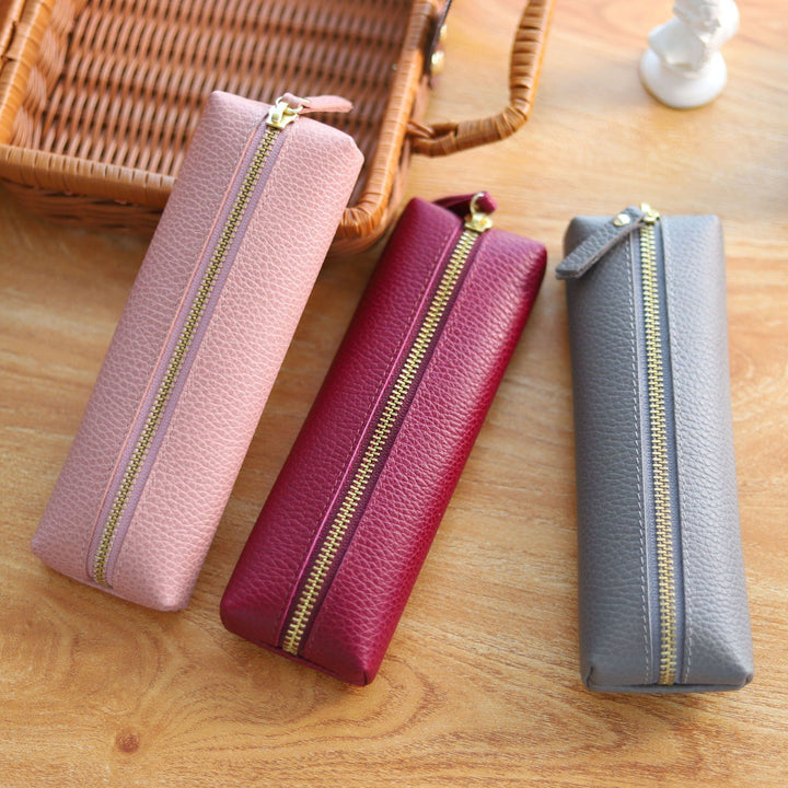 Premium Leather Pencil Case with Gold Zipper