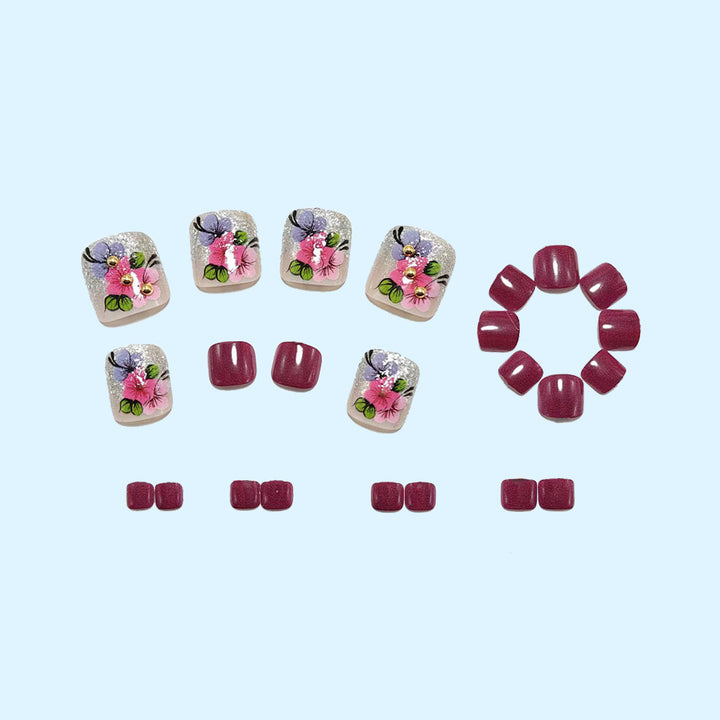 Artificial nails with floral motifs and glitter accents Stornfield