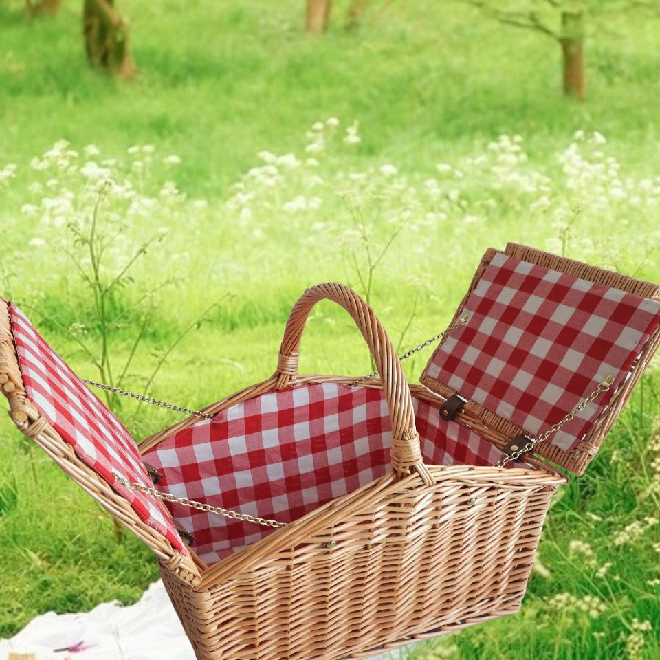 Ladies picnic basket with removable compartments and stylish checkered fabric Stornfield