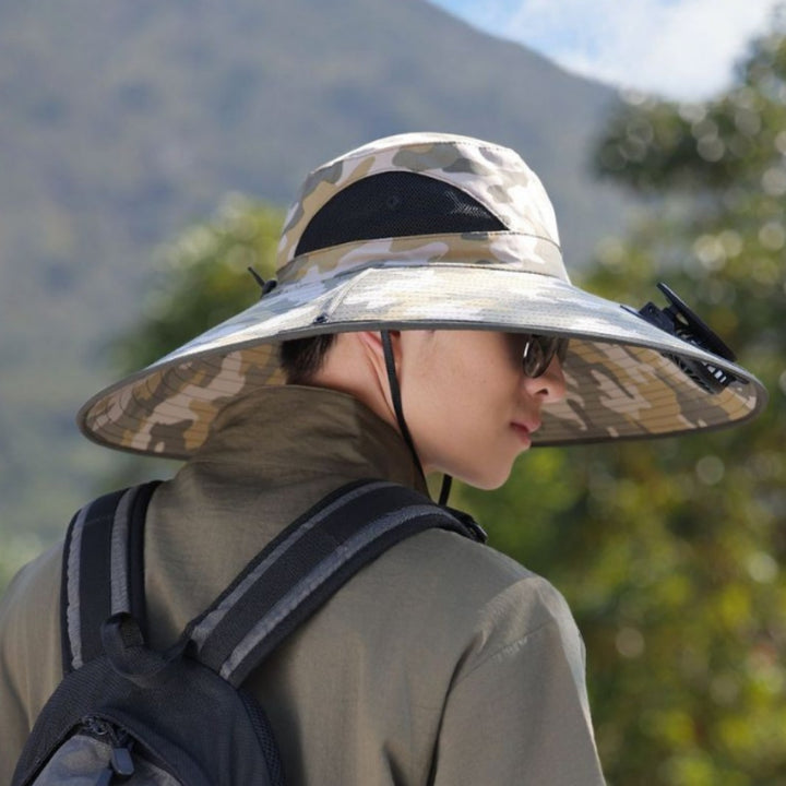 tactical fishing hat with wide brim, mesh ventilation and adjustable chin strap Stornfield