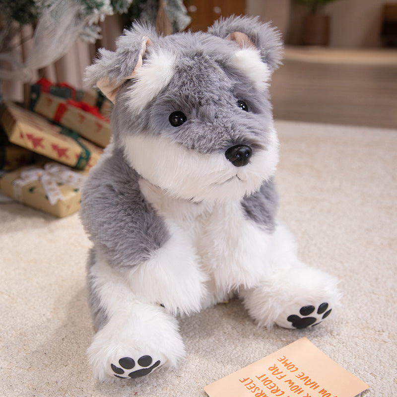 Realistic Sitting Husky-Style Plush Companion with Weighted Huggable Core and Embroidered Paw Soles Stornfield