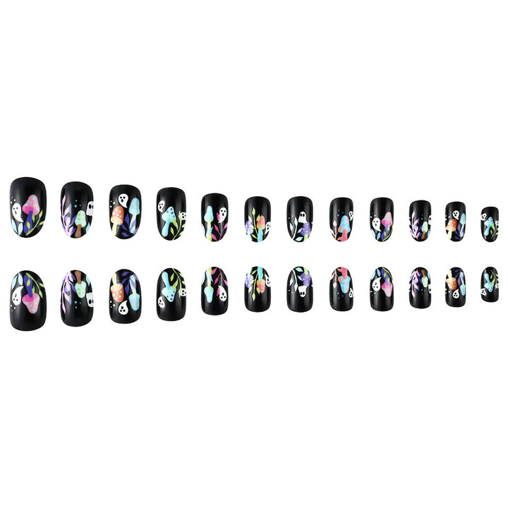 Whimsical Ghost-Themed Press-On Nail Art Stornfield
