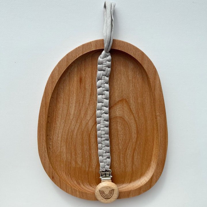Braided Cotton Pacifier Lanyard with Engraved Wooden Safety Clip