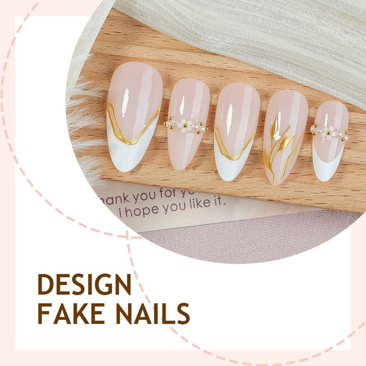 Artificial Nail Set with Gold Accents and Flower Designs Stornfield