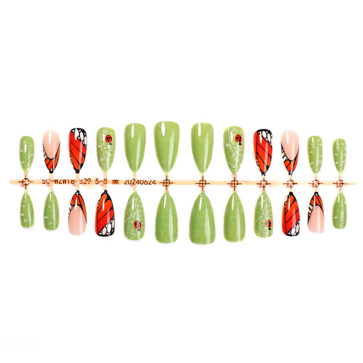 Artistic Press-On Nail Set with Butterfly and Floral Designs Stornfield