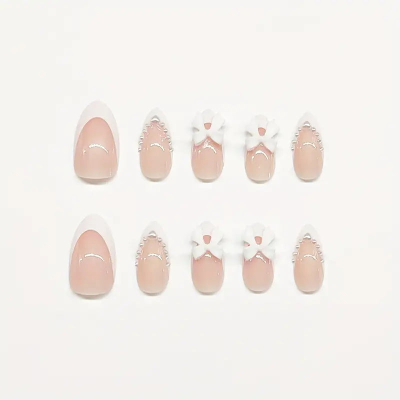 Elegant Bow-Embellished Press-On Nail Art Stornfield