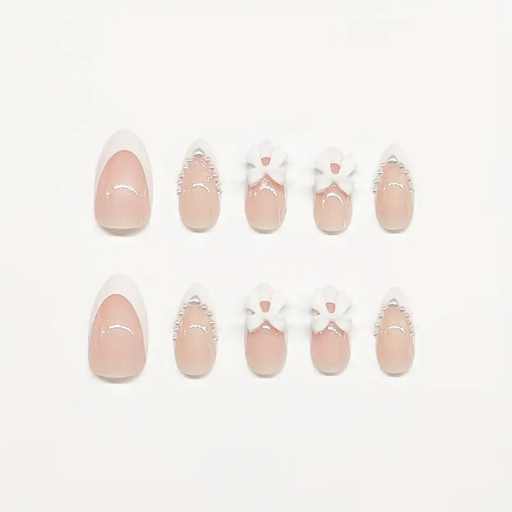 Elegant Bow-Embellished Press-On Nail Art Stornfield