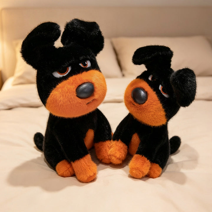Sitting Character Plush Dog with Contrasting Faux-Fur Muzzle and Half-Lidded Expression Stornfield