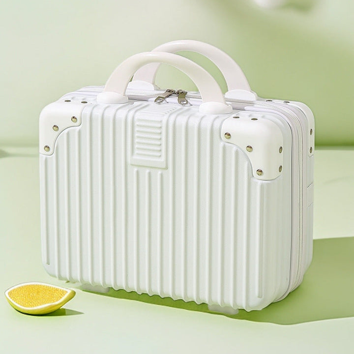 structured hard-shell vanity travel case with faux-leather corner reinforcements and dual top handles Stornfield