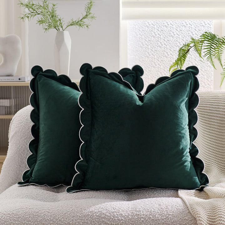 Plush Scalloped Velvet Throw Pillow Cover