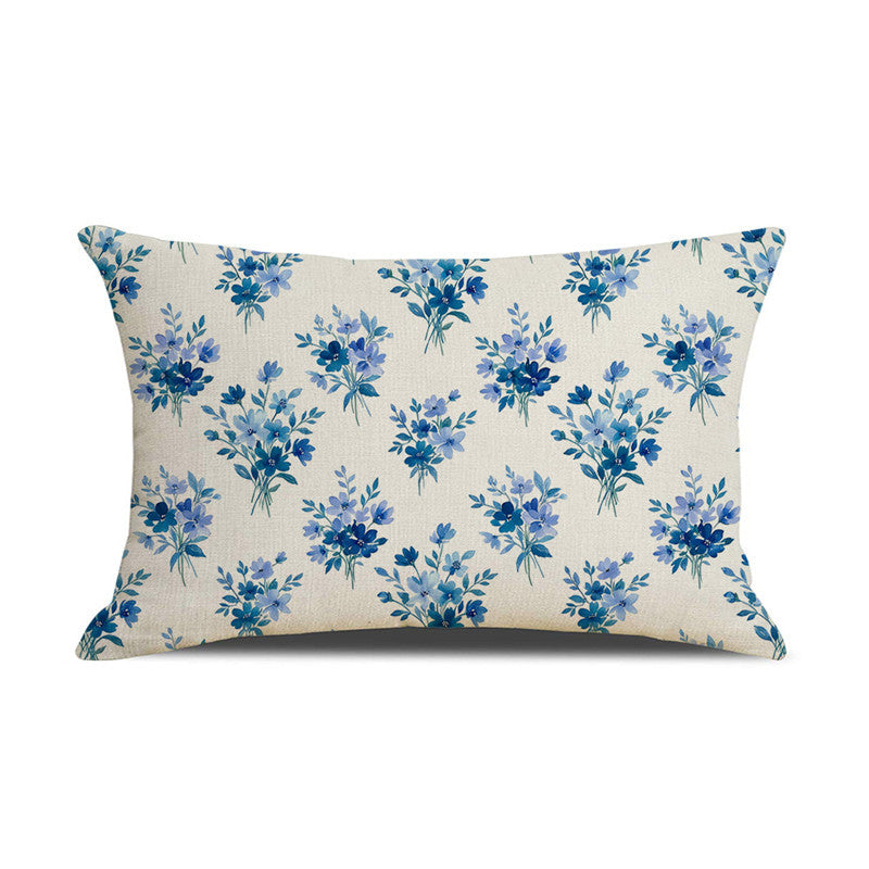 Rectangular Linen-Blend Floral Throw Pillow Cover