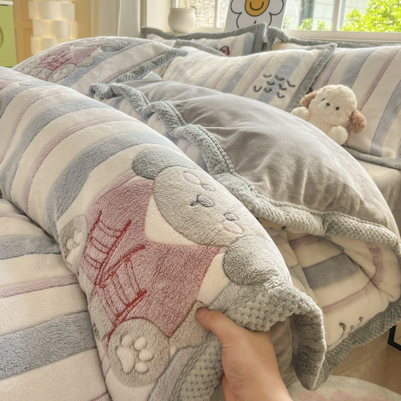 Cartoon Animal Plush Comforter Set