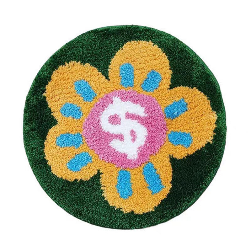 Tufted Plush Round Floral Seat Cushion with Anti-Slip Back