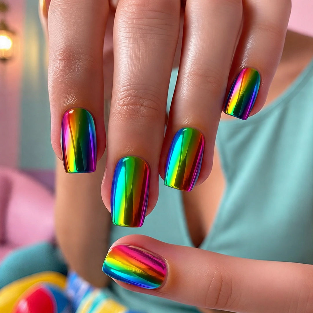 Colorful artificial nails in rainbow design Stornfield