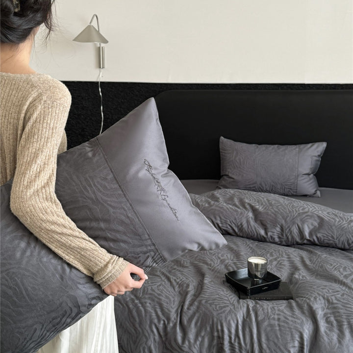Luxury Satin Jacquard Zebra-Texture Duvet Cover Set with Pillow Shams