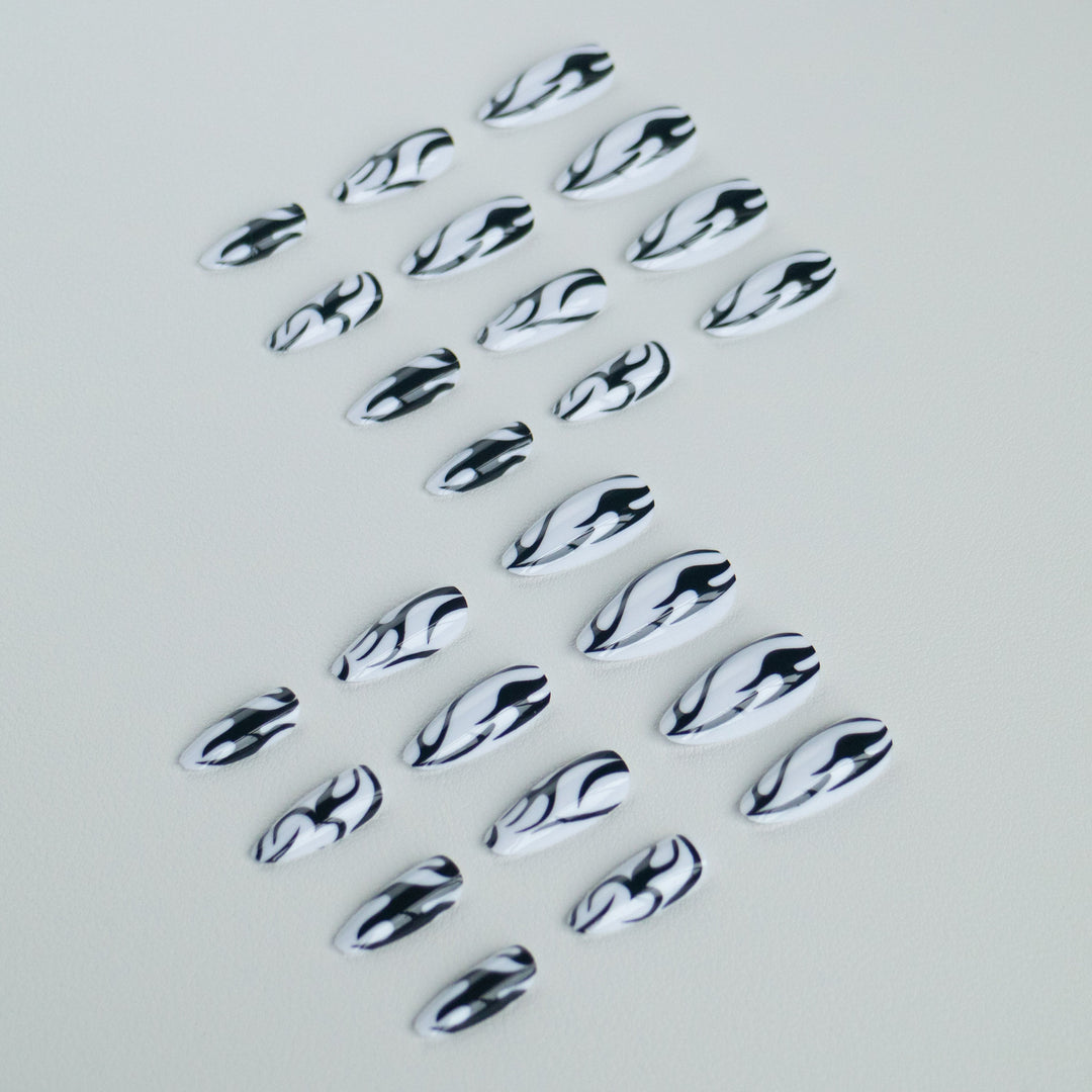 Artistic Flame-Inspired Stiletto Nail Art