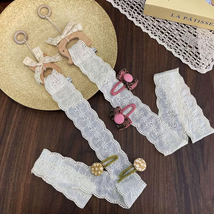 Wooden Elephant Teether with Organic Lace Sensory Ribbon