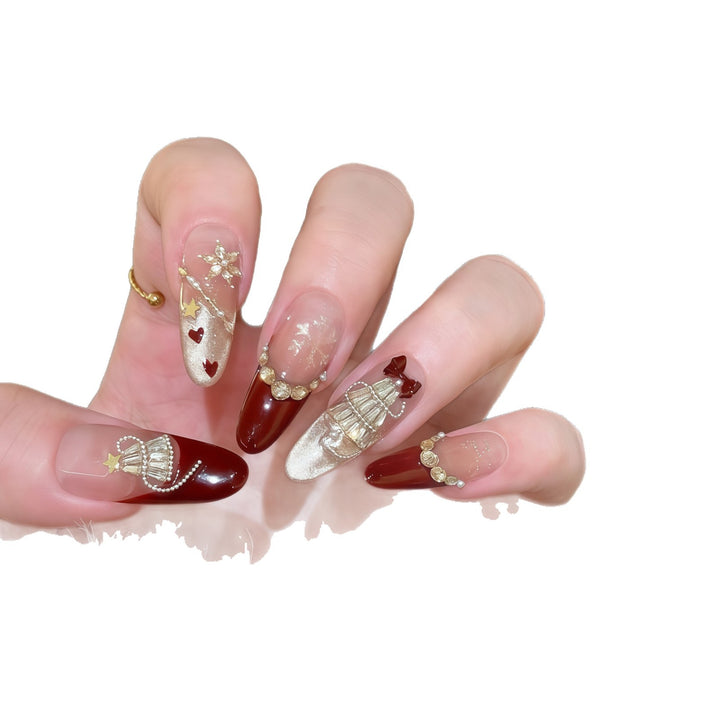 Artificial nail tips with festive glamour design Stornfield