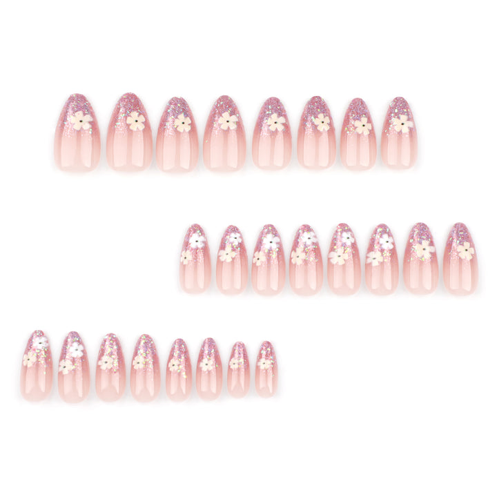 Glamorous nail extensions with glittering and floral design Stornfield
