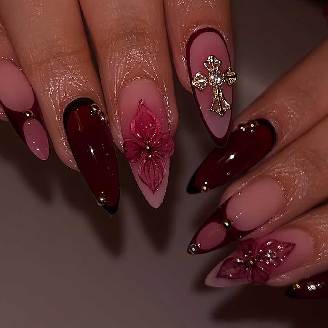 Premium Artistic Floral Stiletto Press-On Nails Stornfield