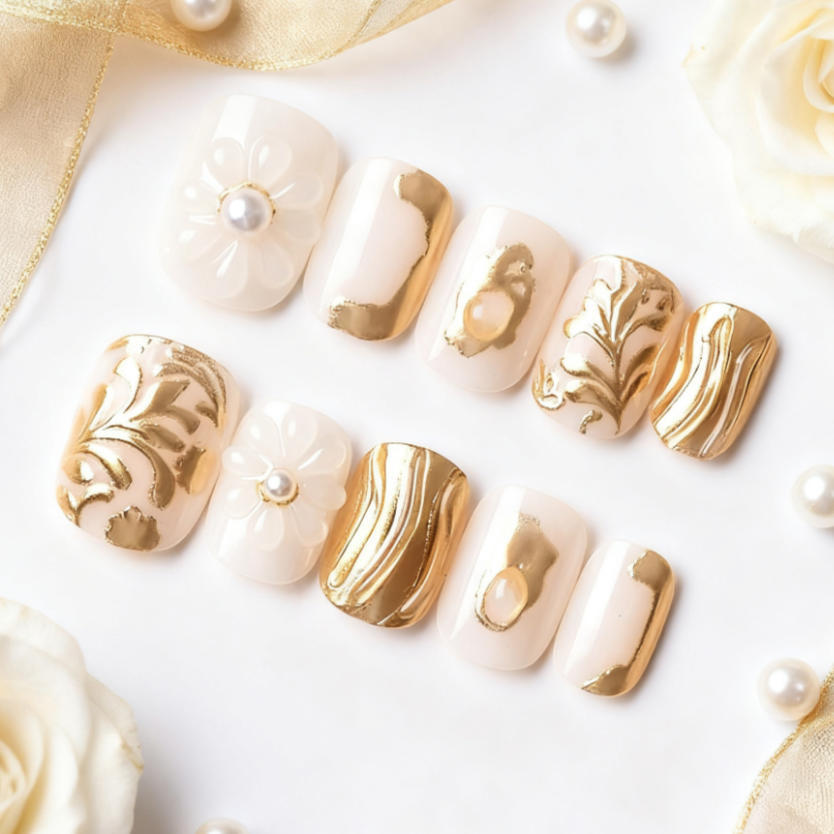 Acrylic nail set with elegant decorations Stornfield