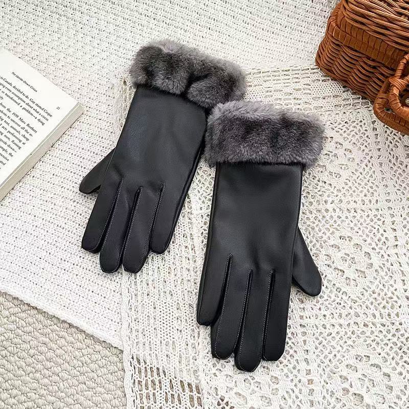 Luxurious Faux Fur Cuff Leather Gloves Stornfield