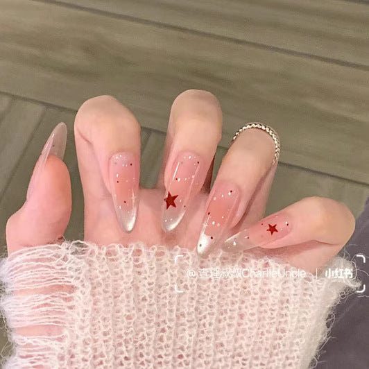 Artistic Press-On Nail Set with Bow and Gemstone Detail Stornfield