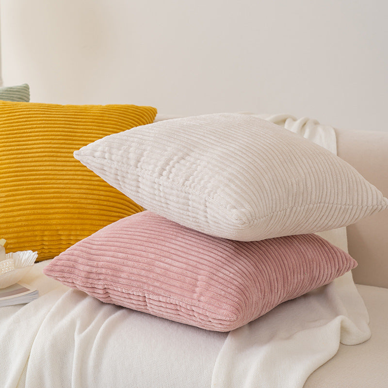 Ribbed Plush Corduroy Square Accent Cushion Cover with Hidden Zipper