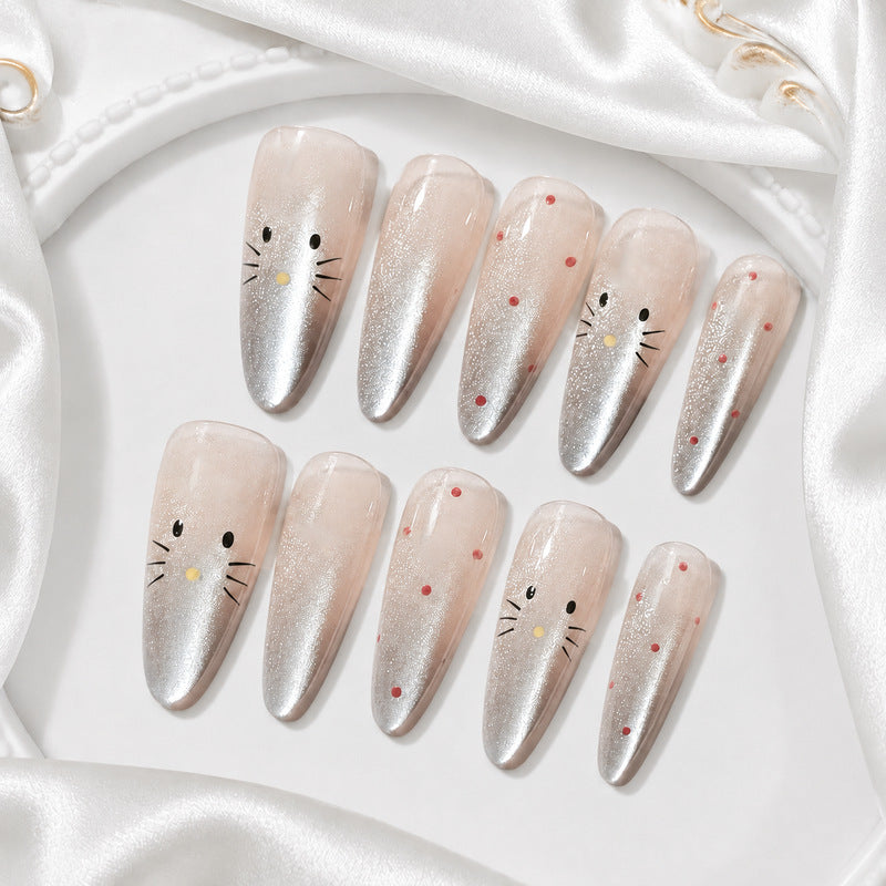 Premium artificial nails with playful cat pattern Stornfield