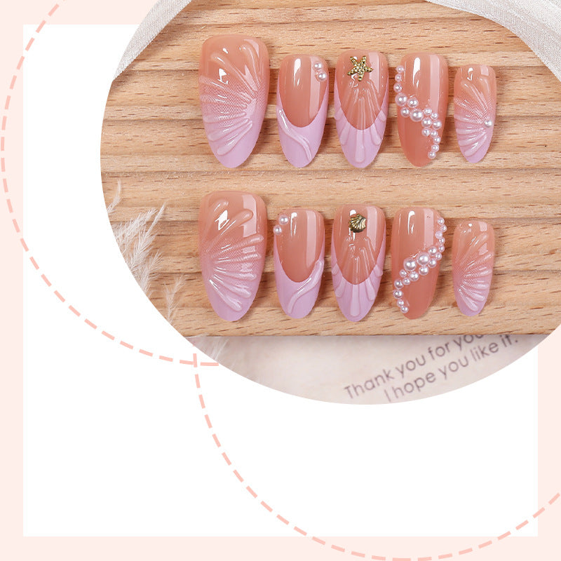 Artistic Press-On Nail Set with Coastal Design Stornfield